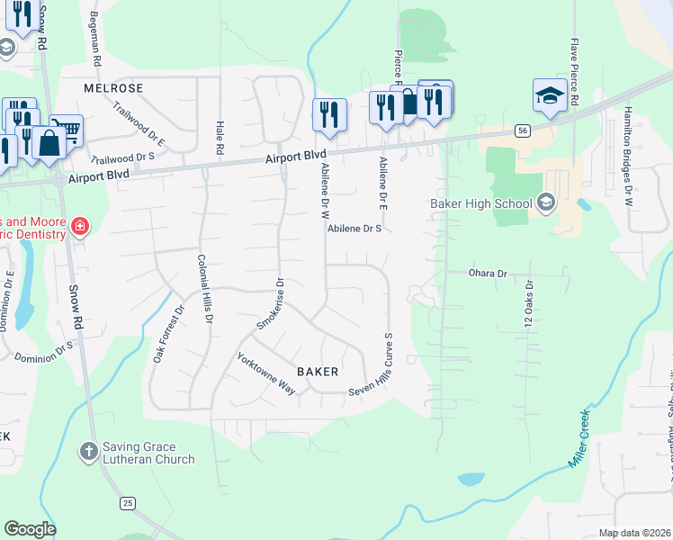 map of restaurants, bars, coffee shops, grocery stores, and more near 1050 7 Hills Curve in Mobile