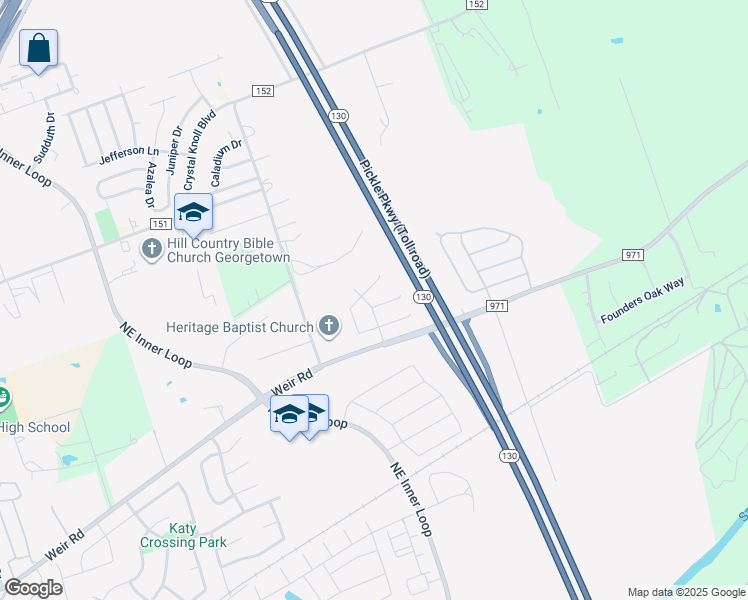map of restaurants, bars, coffee shops, grocery stores, and more near 1713 Cougar Drive in Georgetown