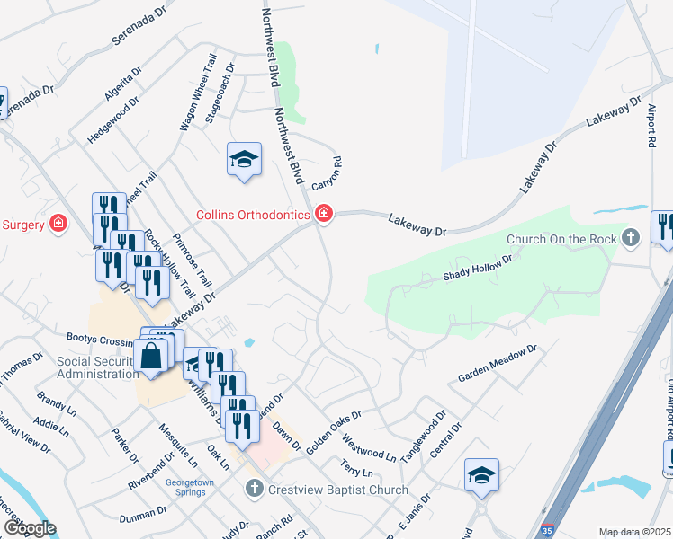 map of restaurants, bars, coffee shops, grocery stores, and more near 3106 Northwest Boulevard in Georgetown
