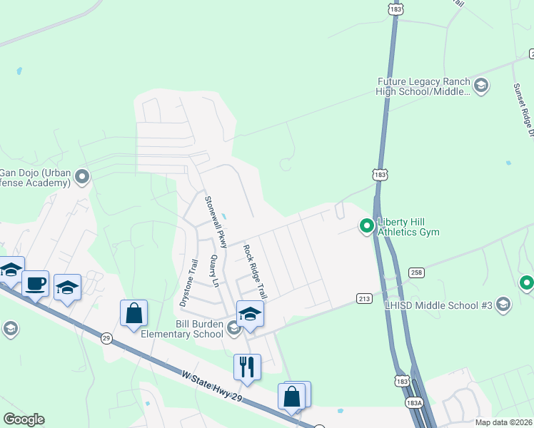 map of restaurants, bars, coffee shops, grocery stores, and more near 161 Milestone Road in Liberty Hill