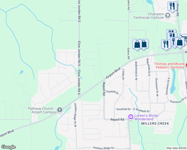 map of restaurants, bars, coffee shops, grocery stores, and more near 10400 Easthill Drive in Mobile