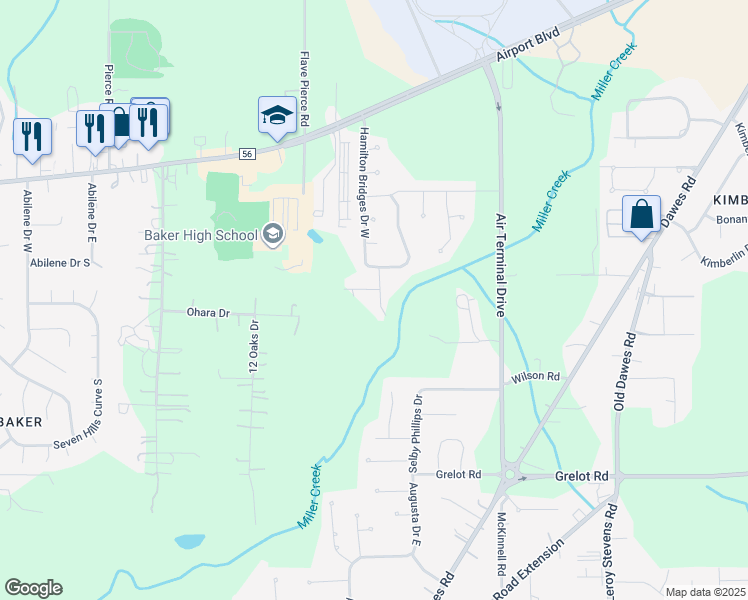 map of restaurants, bars, coffee shops, grocery stores, and more near 1126 Oxbridge Way in Mobile