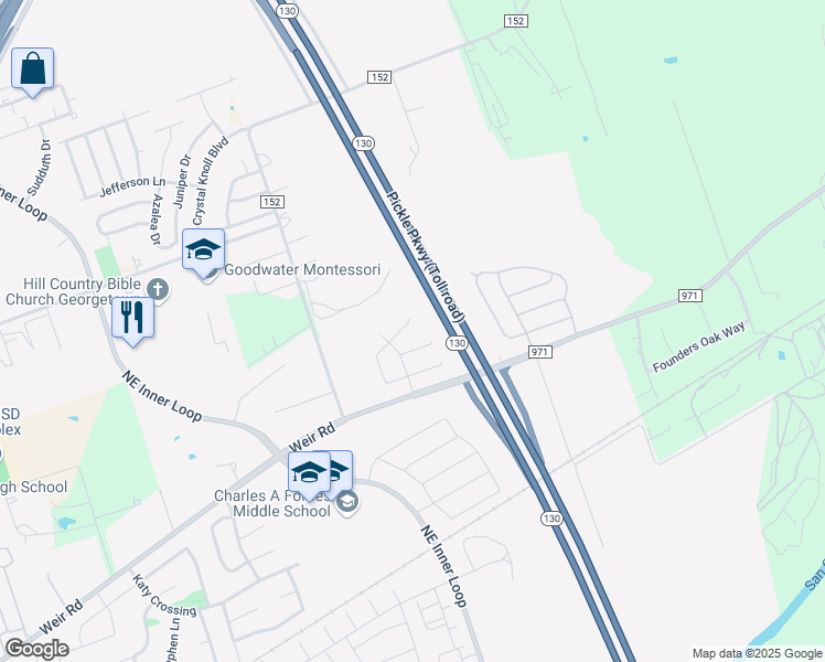 map of restaurants, bars, coffee shops, grocery stores, and more near 1706 Wolverine Cove in Georgetown