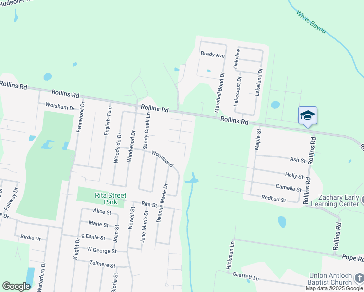 map of restaurants, bars, coffee shops, grocery stores, and more near 2640 Colonial Way in Zachary