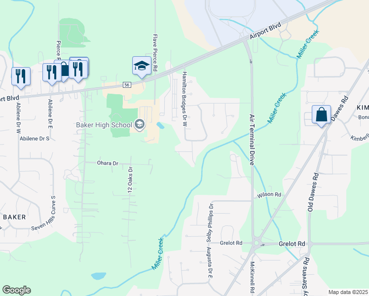 map of restaurants, bars, coffee shops, grocery stores, and more near 1126 Oxbridge Way in Mobile