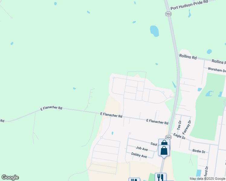 map of restaurants, bars, coffee shops, grocery stores, and more near 21373 Field Glen Drive in Zachary