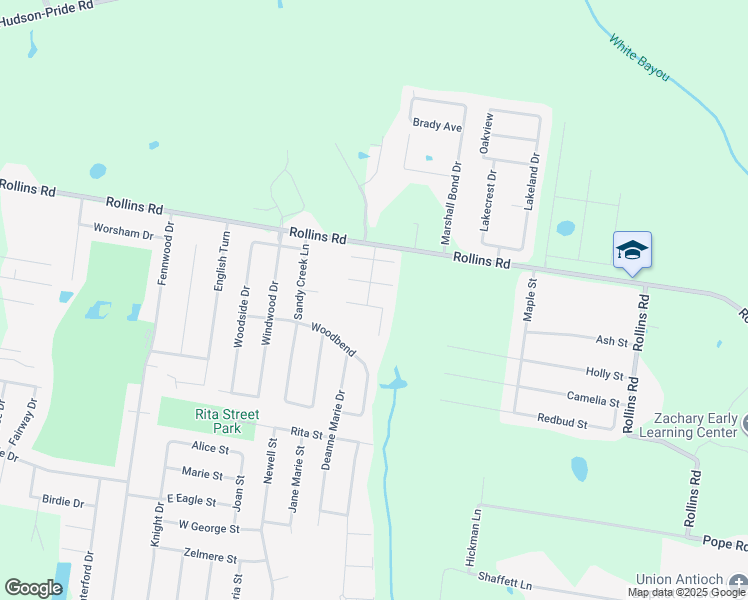 map of restaurants, bars, coffee shops, grocery stores, and more near 2625 Colonial Way in Zachary