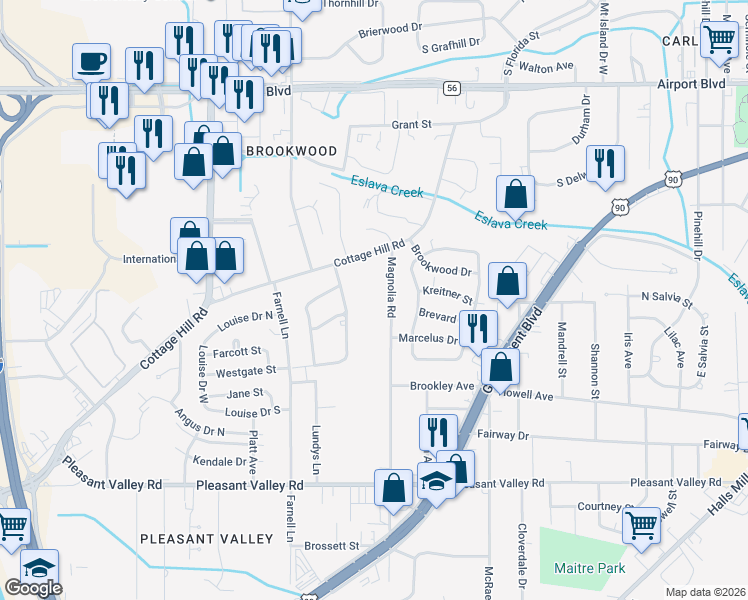map of restaurants, bars, coffee shops, grocery stores, and more near 2869 Cottage Hill Road in Mobile