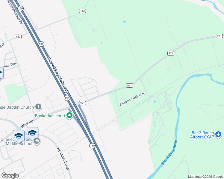 map of restaurants, bars, coffee shops, grocery stores, and more near 2501 Farm to Market Road 971 in Georgetown