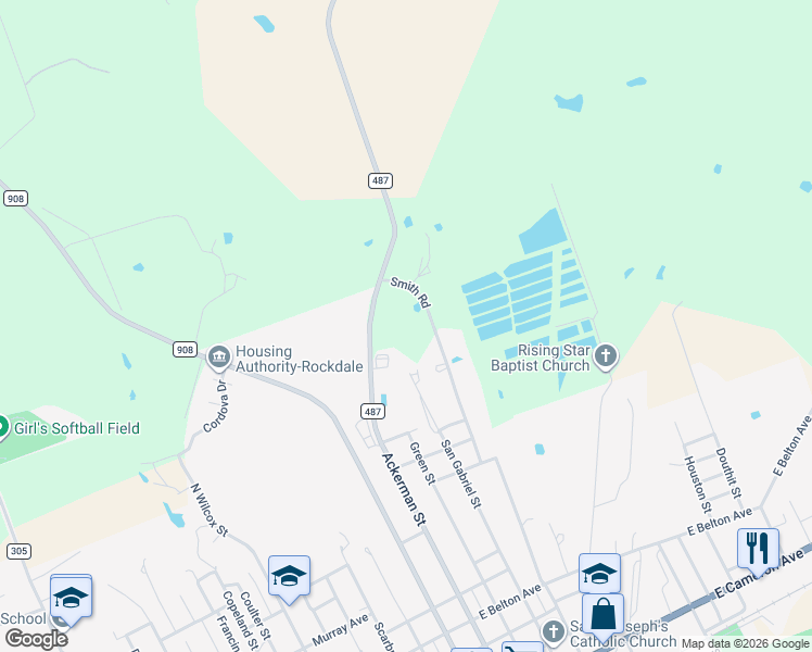 map of restaurants, bars, coffee shops, grocery stores, and more near 430 North Farm to Market 487 in Rockdale