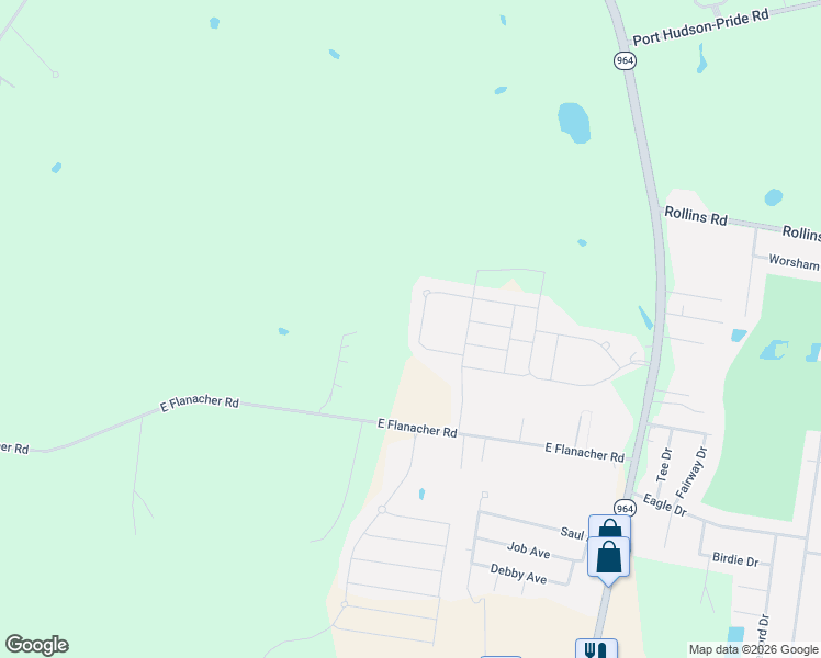 map of restaurants, bars, coffee shops, grocery stores, and more near 21373 Field Glen Drive in Zachary