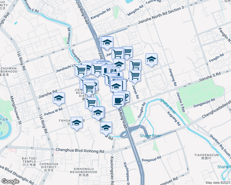 map of restaurants, bars, coffee shops, grocery stores, and more near Er Huan Lu Dong Er Duan in Cheng Du Shi