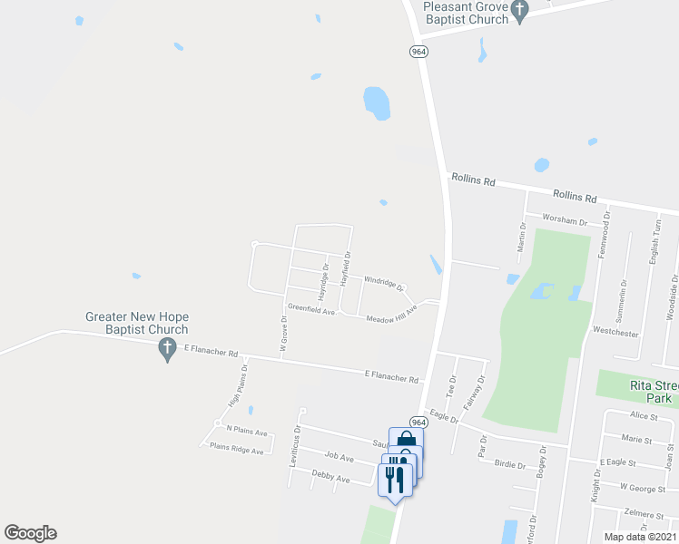 map of restaurants, bars, coffee shops, grocery stores, and more near 21405 Hayfield Drive in Zachary