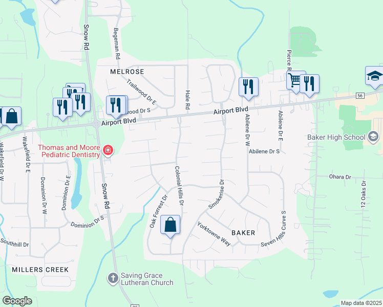 map of restaurants, bars, coffee shops, grocery stores, and more near 9534 Harrisburg Court in Mobile