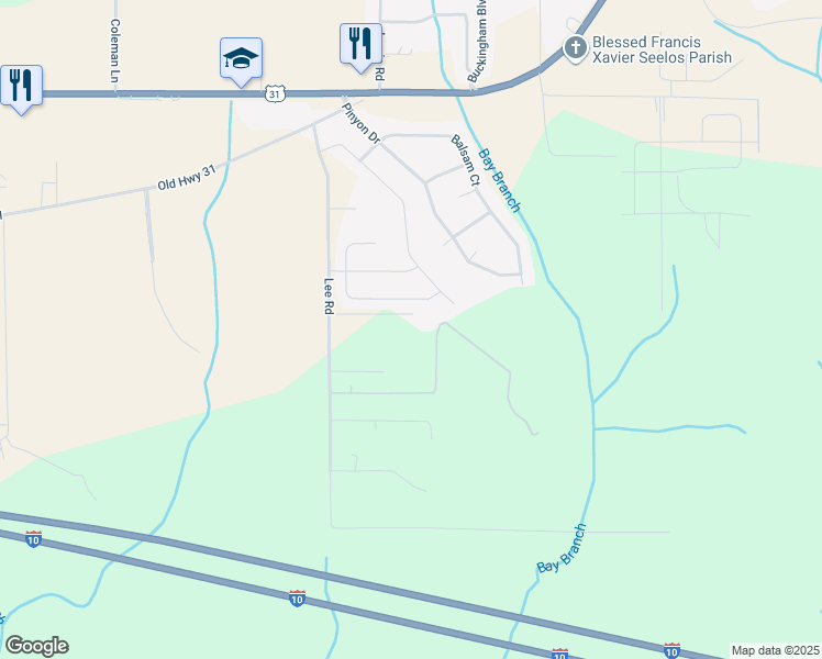 map of restaurants, bars, coffee shops, grocery stores, and more near 30444 Lee Road in Spanish Fort