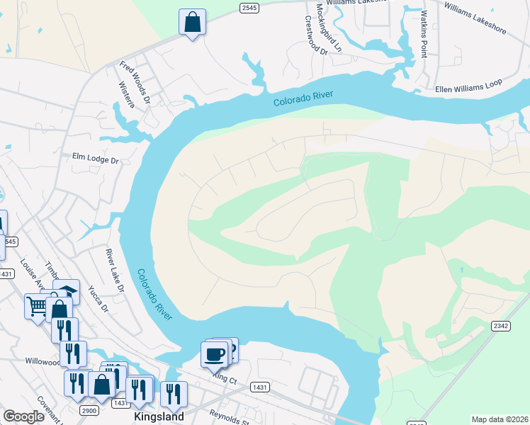 map of restaurants, bars, coffee shops, grocery stores, and more near 107 Still Meadow Drive in Kingsland