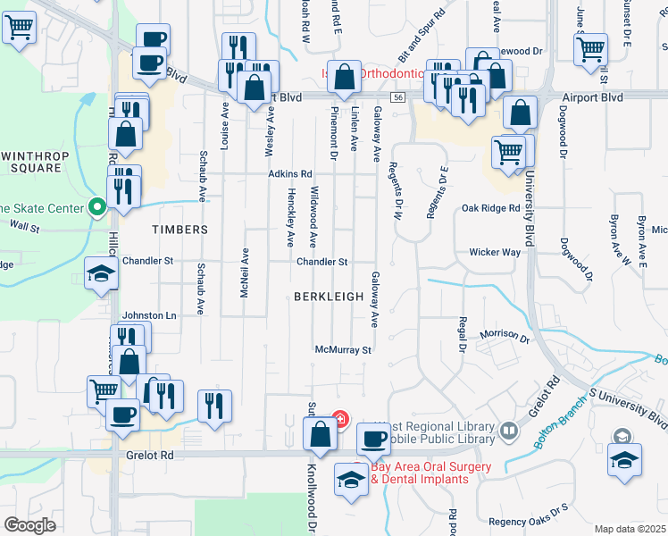 map of restaurants, bars, coffee shops, grocery stores, and more near 1000 Pinemont Drive in Mobile