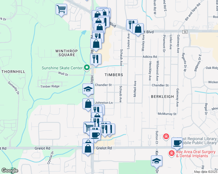 map of restaurants, bars, coffee shops, grocery stores, and more near 1005 Dickenson Avenue in Mobile