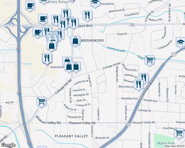 map of restaurants, bars, coffee shops, grocery stores, and more near 2961 Cottage Hill Road in Mobile