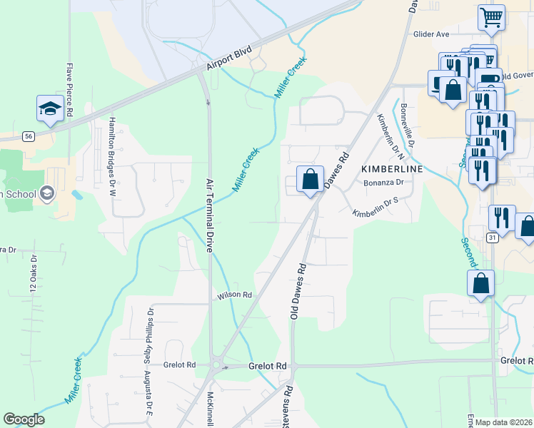 map of restaurants, bars, coffee shops, grocery stores, and more near 8330 Stacey Road in Mobile
