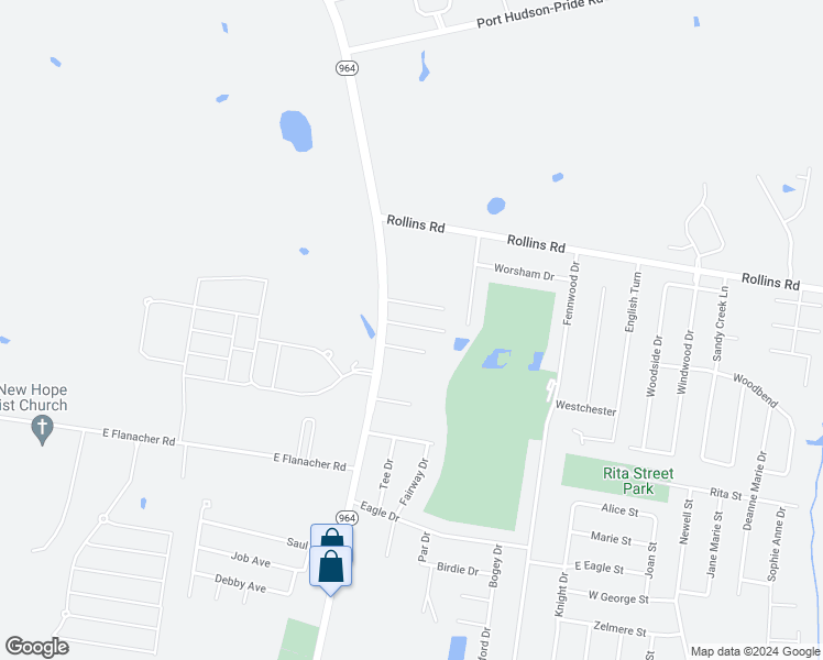 map of restaurants, bars, coffee shops, grocery stores, and more near 1120 Willow Creek Drive in Zachary