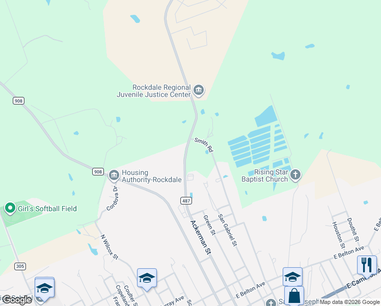 map of restaurants, bars, coffee shops, grocery stores, and more near 430 North Farm to Market 487 in Rockdale