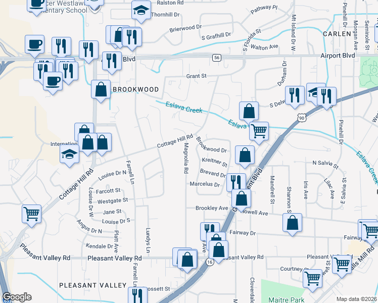 map of restaurants, bars, coffee shops, grocery stores, and more near 513 Magnolia Road in Mobile