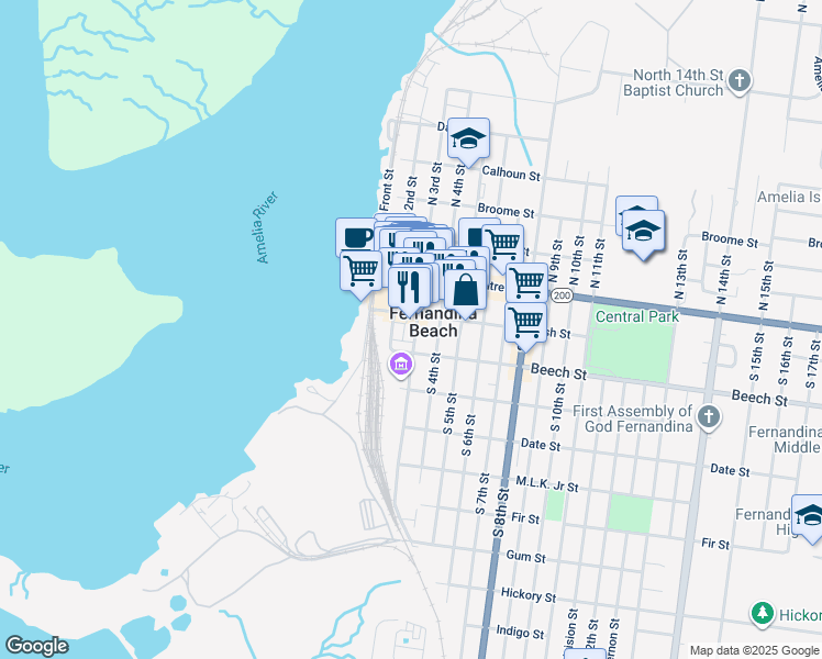 map of restaurants, bars, coffee shops, grocery stores, and more near 123 South 3rd Street in Fernandina Beach