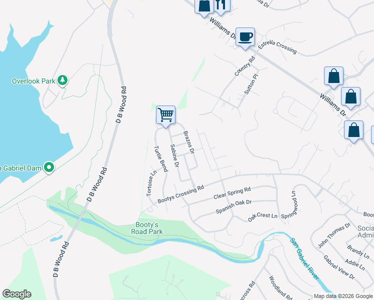 map of restaurants, bars, coffee shops, grocery stores, and more near 103 Lavaca Lane in Georgetown