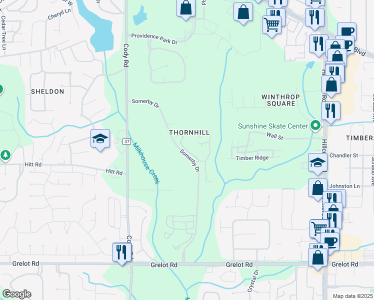 map of restaurants, bars, coffee shops, grocery stores, and more near 901 Somerby Drive in Mobile