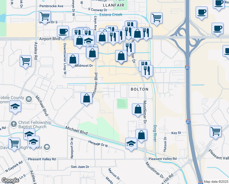 map of restaurants, bars, coffee shops, grocery stores, and more near in Mobile
