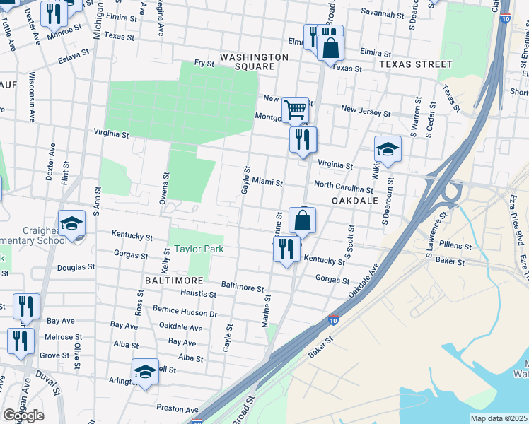 map of restaurants, bars, coffee shops, grocery stores, and more near 859 Charles Street in Mobile