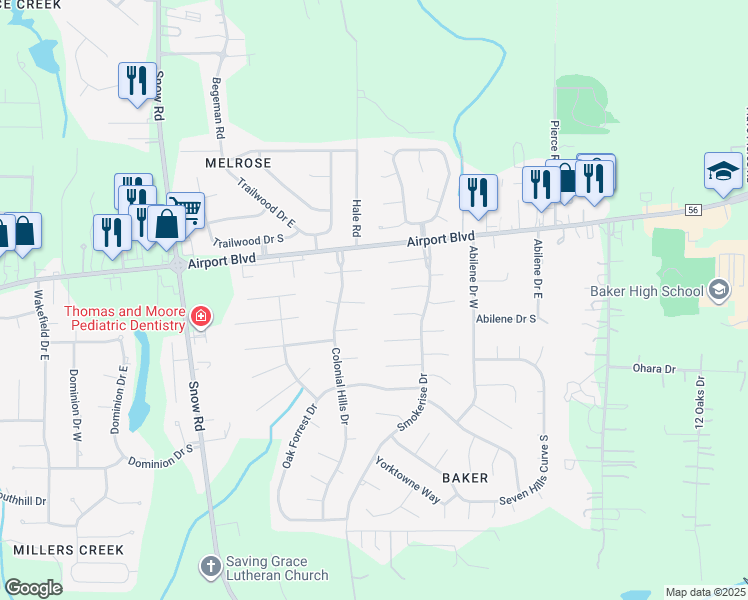 map of restaurants, bars, coffee shops, grocery stores, and more near 9534 Harrisburg Court in Mobile