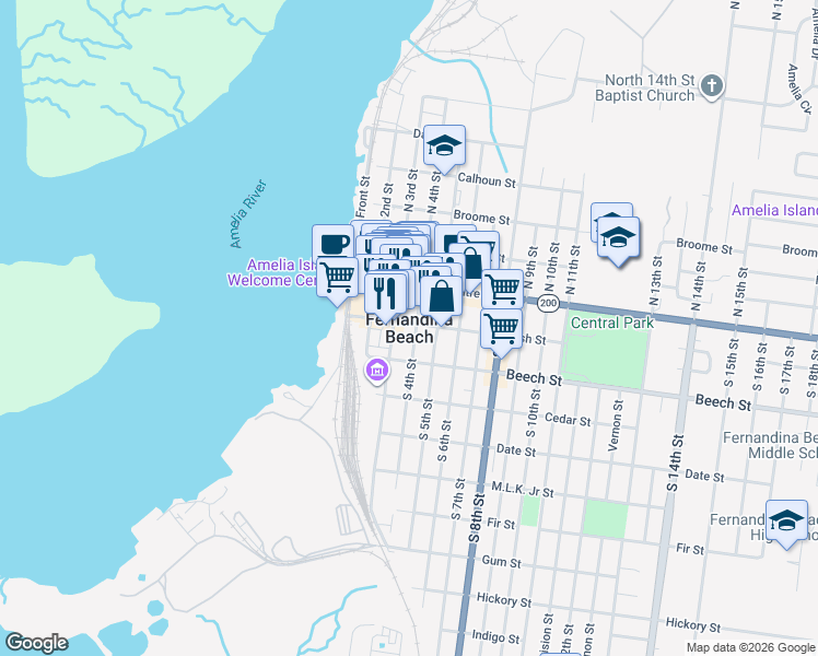 map of restaurants, bars, coffee shops, grocery stores, and more near in FERNANDINA
