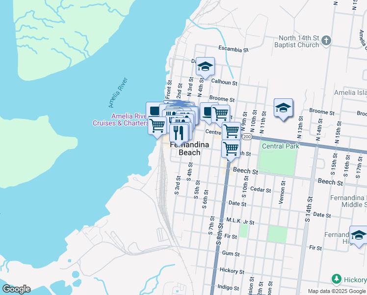 map of restaurants, bars, coffee shops, grocery stores, and more near 19 South 3rd Street in Fernandina Beach
