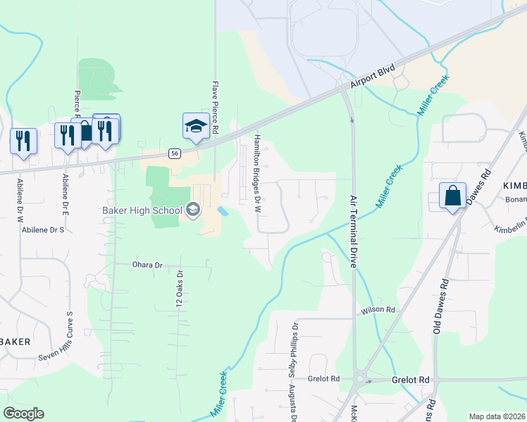 map of restaurants, bars, coffee shops, grocery stores, and more near 8720 Big Ben Court in Mobile