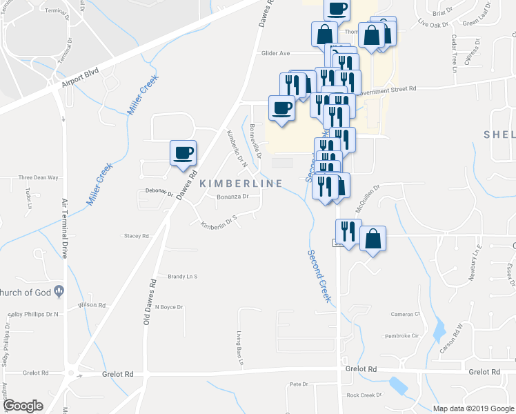 map of restaurants, bars, coffee shops, grocery stores, and more near 960 Kimberlin Drive North in Mobile
