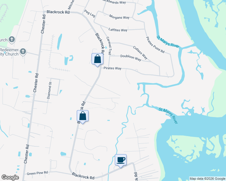 map of restaurants, bars, coffee shops, grocery stores, and more near 97155 Bywater Branch Lane in Yulee