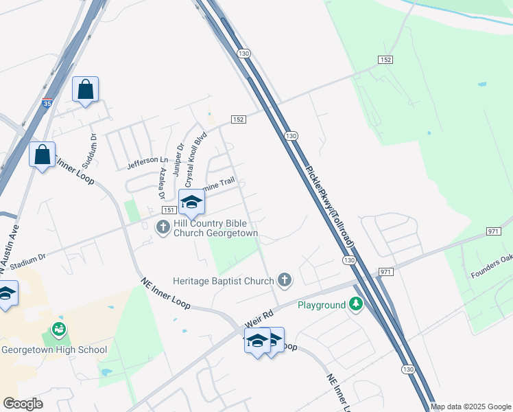 map of restaurants, bars, coffee shops, grocery stores, and more near 1017 Trail Driver Cove in Georgetown