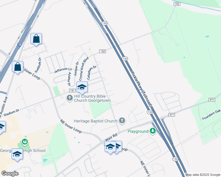 map of restaurants, bars, coffee shops, grocery stores, and more near 1017 Trail Driver Cove in Georgetown