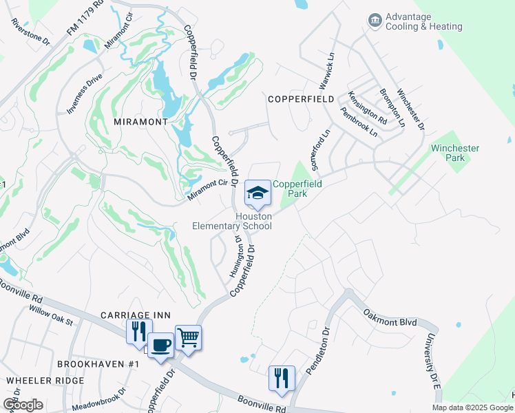 map of restaurants, bars, coffee shops, grocery stores, and more near 4501 Canterbury Drive in Bryan