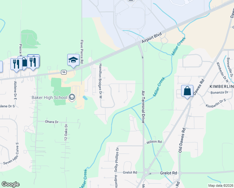 map of restaurants, bars, coffee shops, grocery stores, and more near 961 East Hamilton Bridges Drive in Mobile