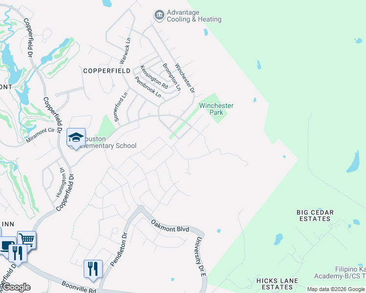 map of restaurants, bars, coffee shops, grocery stores, and more near 5312 Draycott Ct in Bryan
