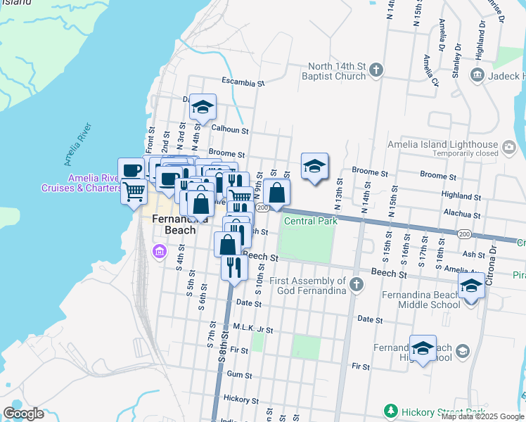 map of restaurants, bars, coffee shops, grocery stores, and more near 914 Atlantic Avenue in Fernandina Beach