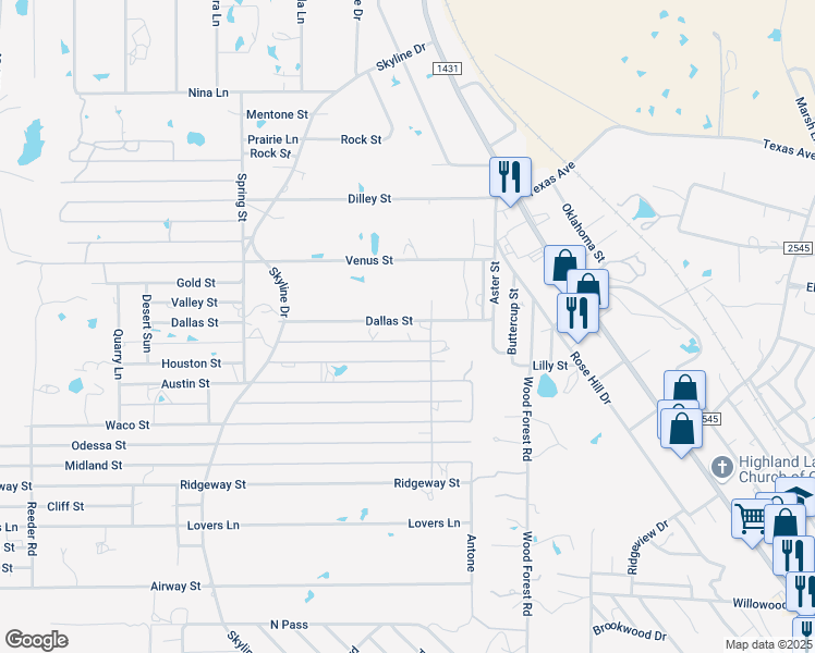 map of restaurants, bars, coffee shops, grocery stores, and more near 911 Dallas Street in Kingsland