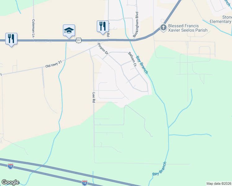 map of restaurants, bars, coffee shops, grocery stores, and more near Whitaker Avenue in Spanish Fort