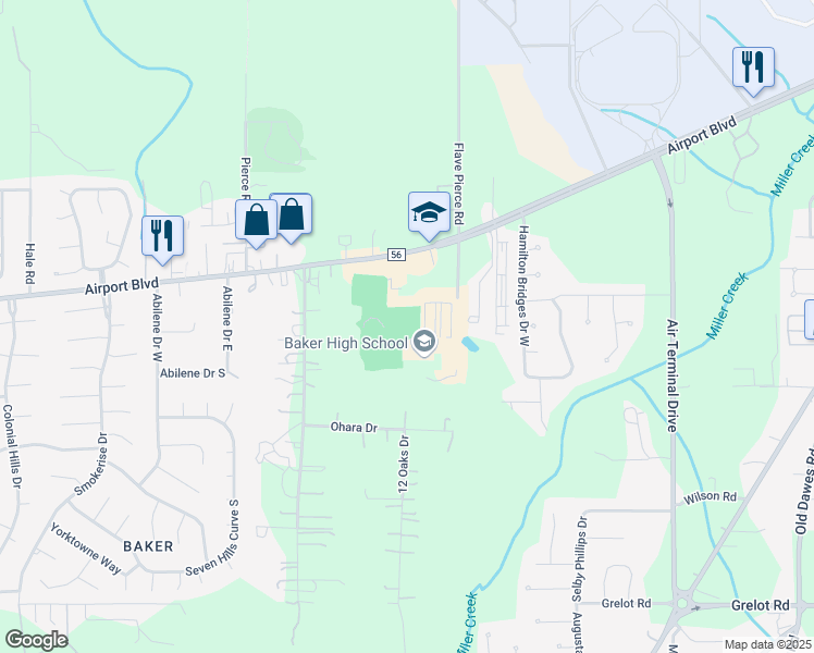 map of restaurants, bars, coffee shops, grocery stores, and more near 8903 Airport Boulevard in Mobile