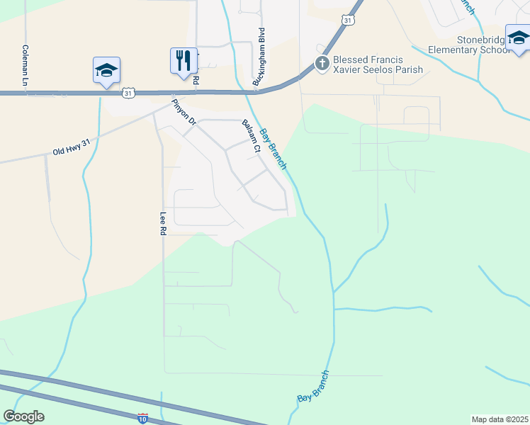 map of restaurants, bars, coffee shops, grocery stores, and more near 30443 Pinyon Drive in Spanish Fort