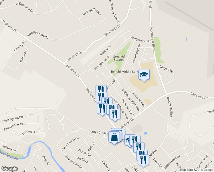 map of restaurants, bars, coffee shops, grocery stores, and more near 301 Wagon Wheel Trail in Georgetown