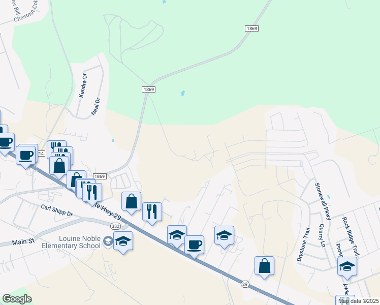map of restaurants, bars, coffee shops, grocery stores, and more near 121 Vineyard Road in Liberty Hill